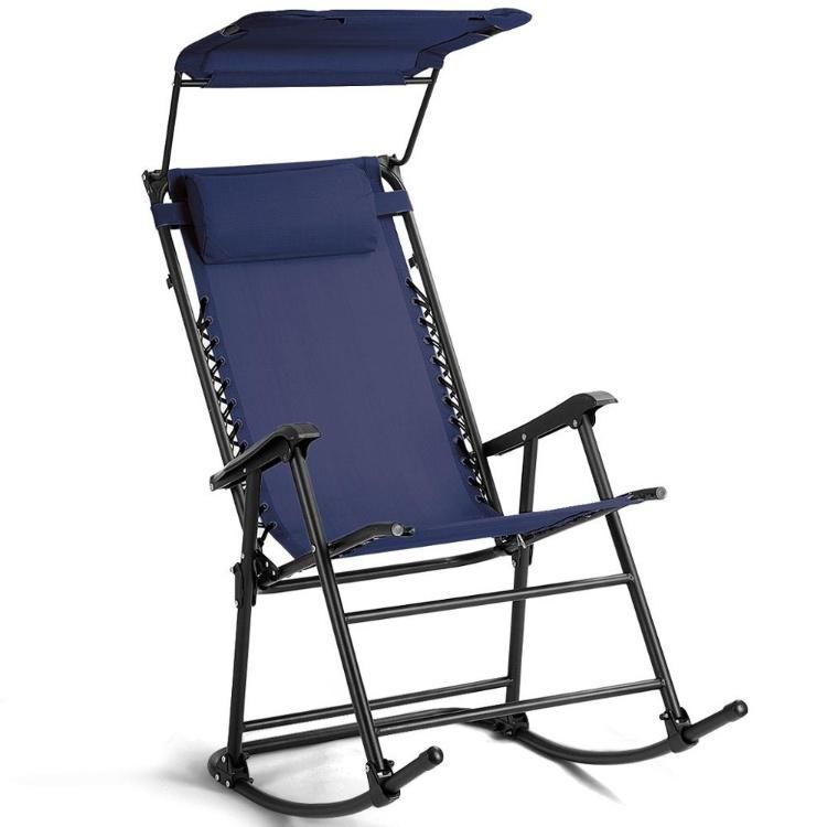 Folding Zero Gravity Rocking Chair for Adults Portable Wide Recliner for Beach Patio Pool Foldable Rocker with Sun Shade Canopy