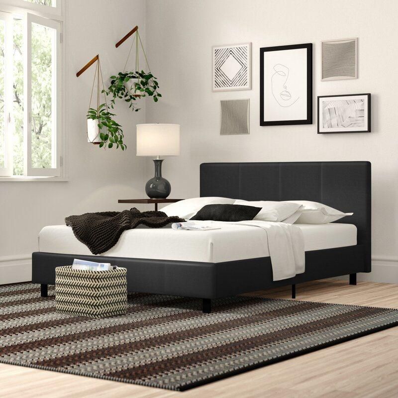 Modern Home Furniture Full Size Bedroom PU Leather Bed with Bent Wood Slat