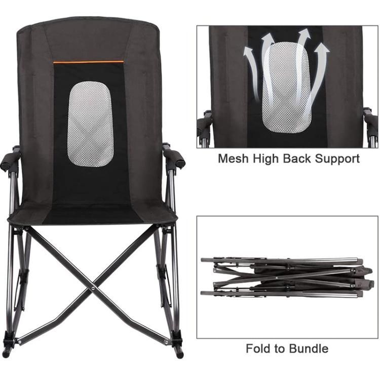 Portable Folding Camping Rocking Chair High Back Hard Armrest