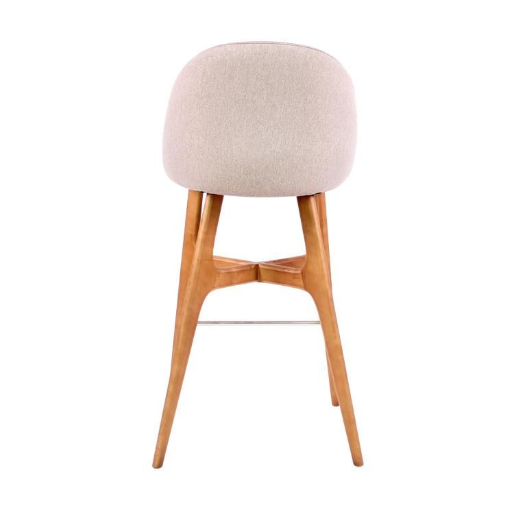 Pink Fabric Upholstered Frame Wooden Bar Stool Chairs for Restaurant Use