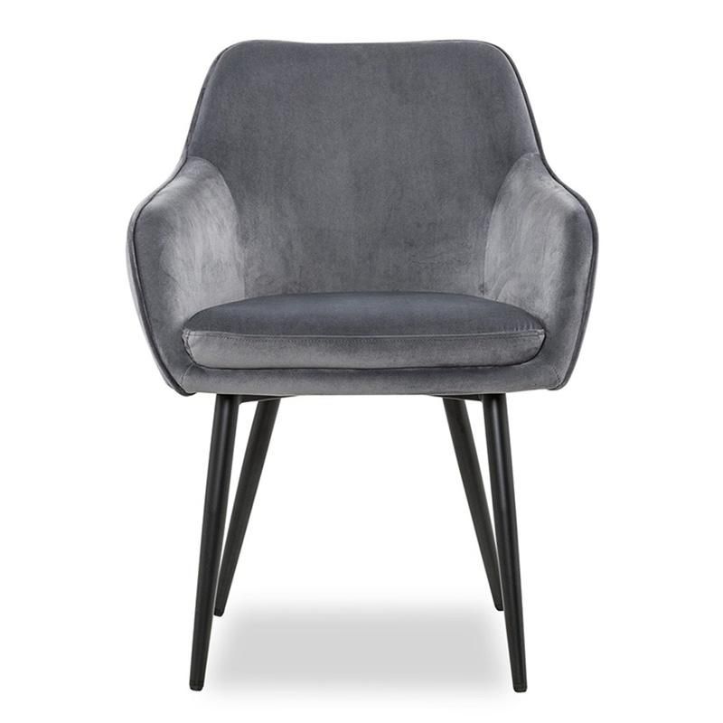 Luxury Velvet Fabric Upholstered Dining Chair with Black Powder Coated Metal Legs