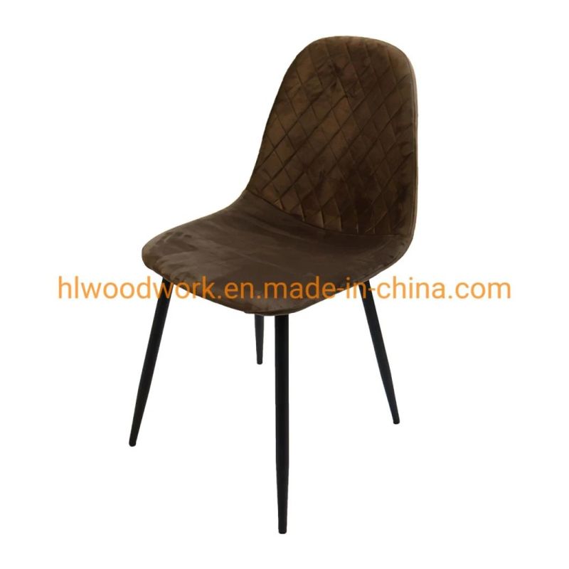 Factory Manufacturer New Design Dining Room Furniture Modern Restaurant Comfortable Sedie Accent Metal Legs Brown Dining Room Velours Chair