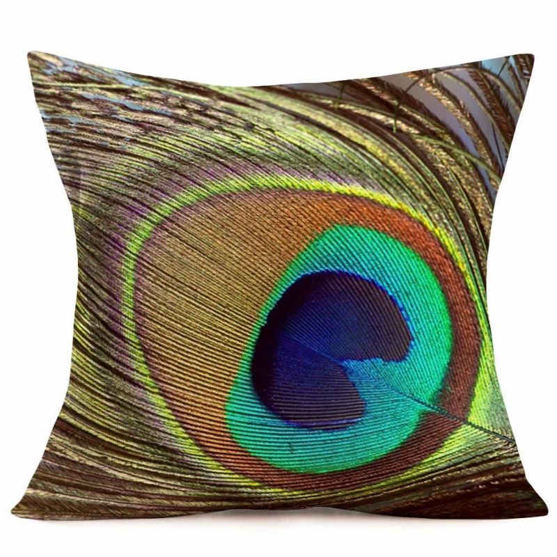 Fashion Feather Digital Printing Design Soft Cushion on Sofa 100% Cotton Linen Fabric Chair Cushion Pillow Case Daily Use Cushion Cover