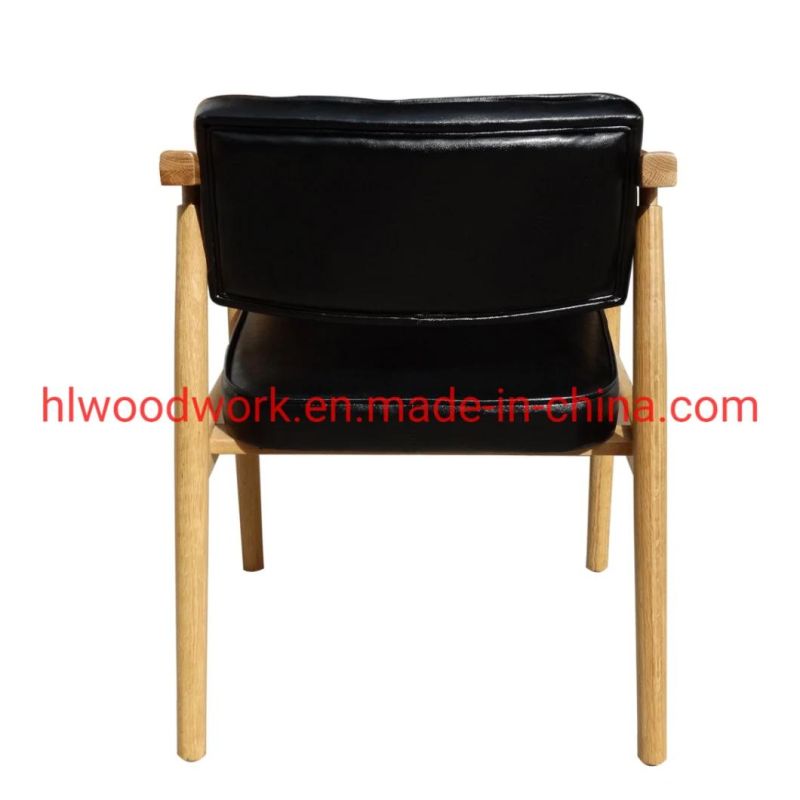 Leisure Chair Dining Chair Oak Wood Frame Natural Color Black PU Cushion Wooden Chair furniture Dining Room Furniture