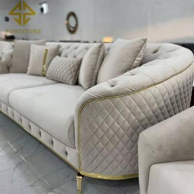 Light Luxury Modern Gold Stainless Steel Wedding Fabric Couch Contemporary Living Room Sofas Sets Furniture for Hotel