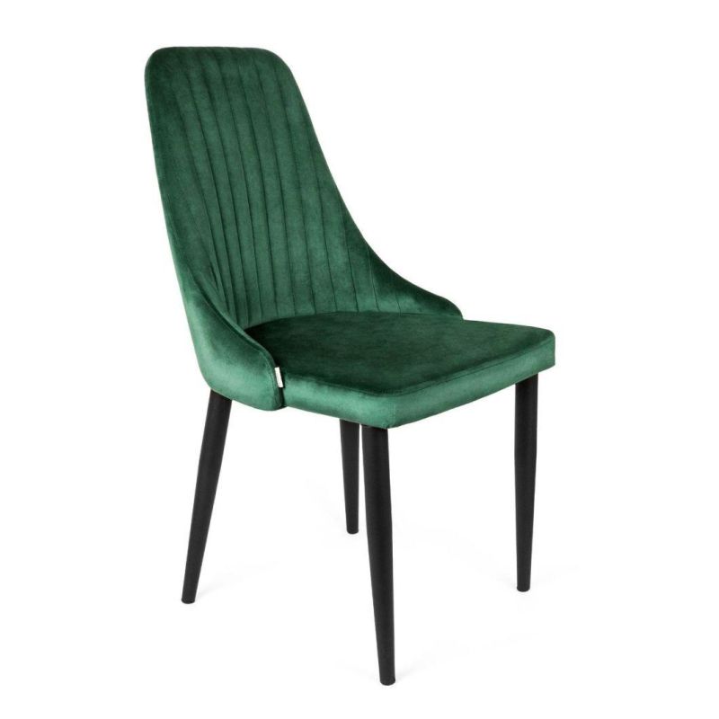 Coffee Hotel Luxury Upholstered Soft Back Velvet Fabric Dining Chair with Metal Legs