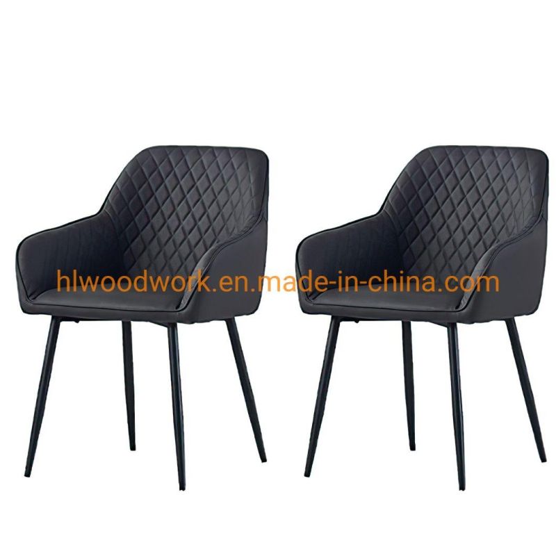 Hotel Furniture Modern PU Leather Upholstered Dining Room Furniture Chair Black Metal Legs Restaurant Luxury Dining Chair for Restaurant Dining Chair