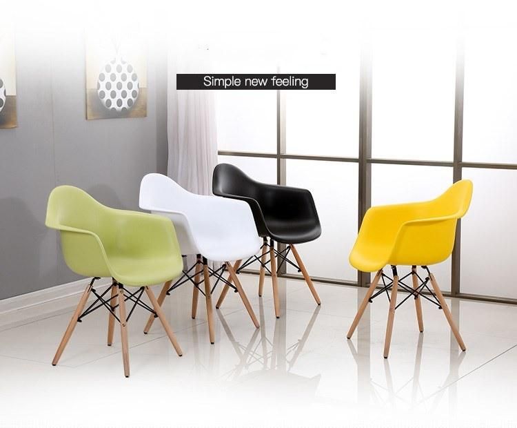 Factory Price Dsw Plastic Chair with Armrest Milano Modern Restaurant Dining Chair with Solid Wood Leg