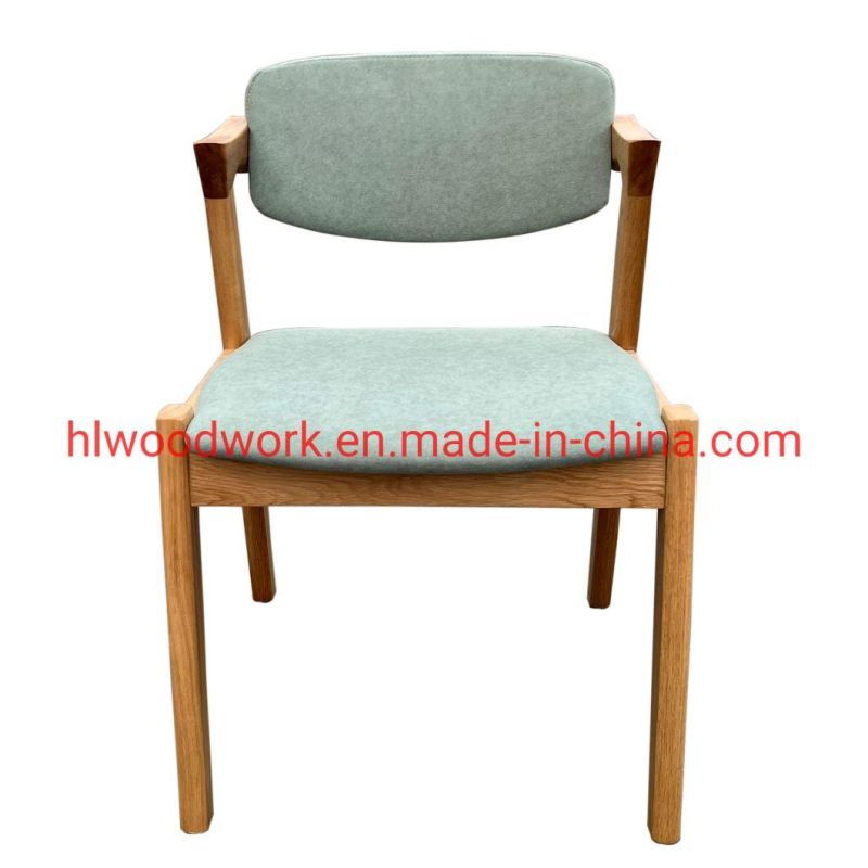 Oak Wood Z Chair Oak Wood Frame Natural Color Green Fabric Cushion and Back Dining Chair Coffee Shop Chair Office Chair Hotel Chair