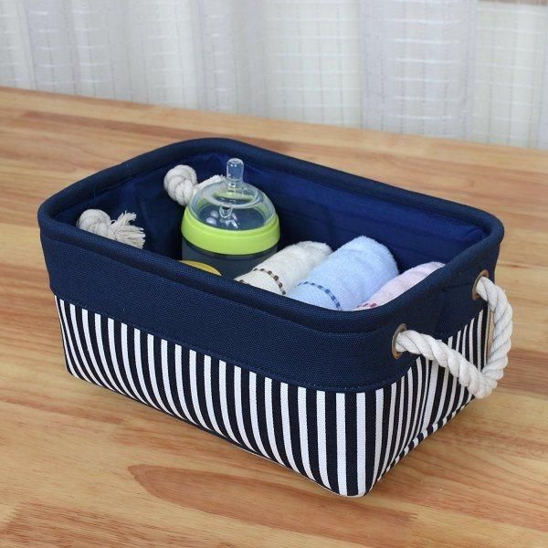 Basics Fabric Storage Basket Container with Rope Handles, Medium