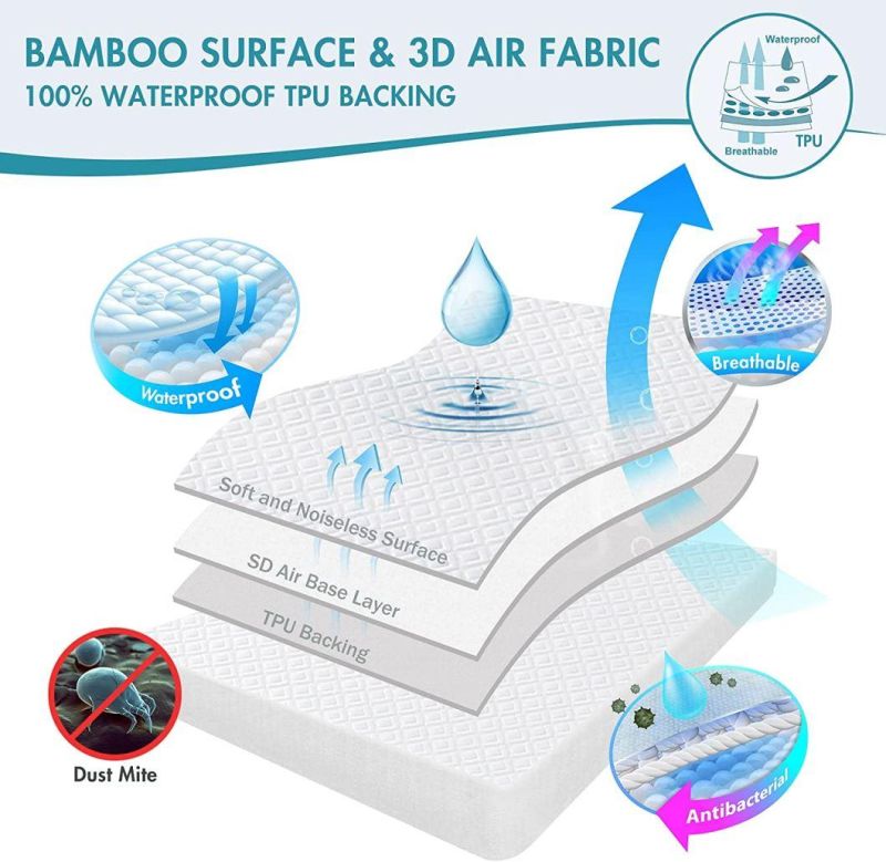 Premium Mattress Protector Polyester Fabric Waterproof & Ultra Soft Protector Cover Breathable Noiseless Bed Mattress Pad