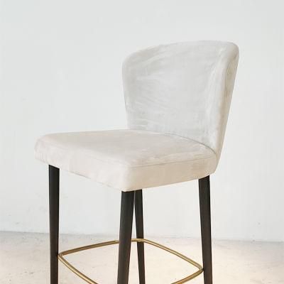 Modern Italian Fabric Top Wood Bar Stool Wooden Bar Chair with High Legs