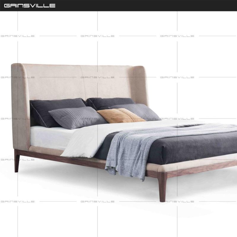 Modern Bedroom Italian Style Fabric Bed with Wooden Legs Gc1831