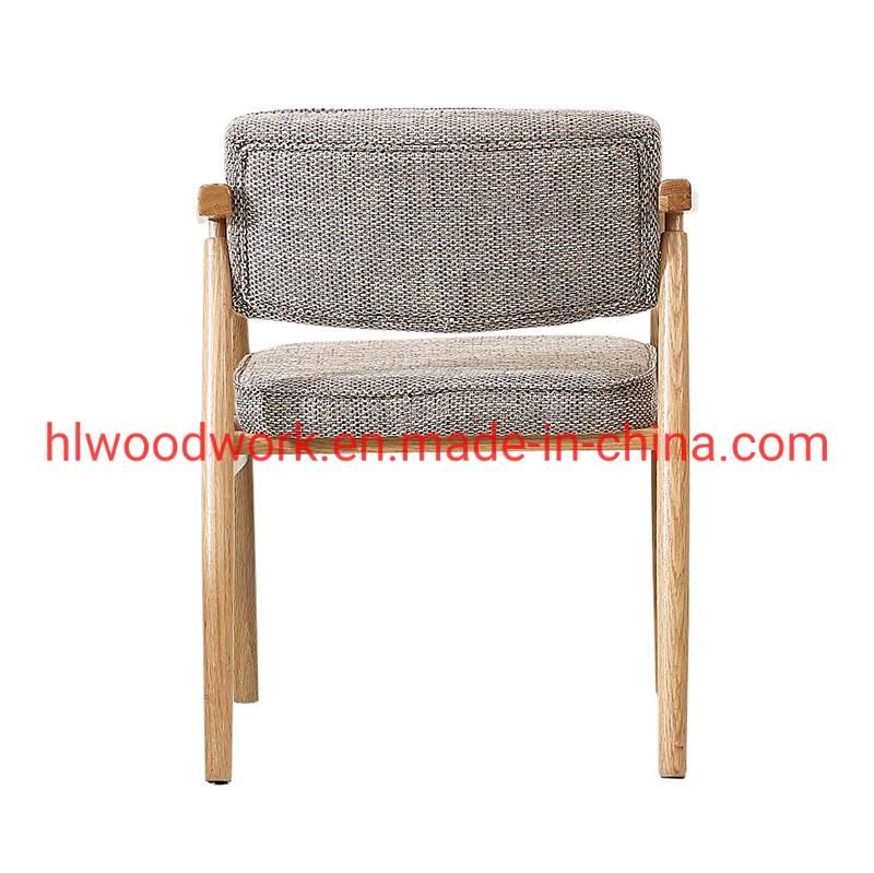 Wholesale Modern Design Hot Selling Dining Chair Rubber Wood Natural Color Fabric Cushion Brown Wooden Chair Furniture Resteraunt Armchair Dining Chair