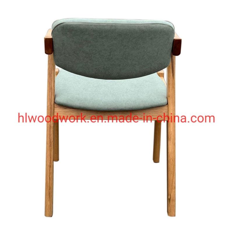 Oak Wood Z Chair Oak Wood Frame Natural Color Green Fabric Cushion and Back Dining Chair Coffee Shop Chair Office Chair Home Furniture Living Room Chair