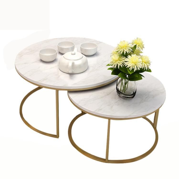 Europe Design White/Black Marble Top Round Gold Stainless Steel Coffee Table