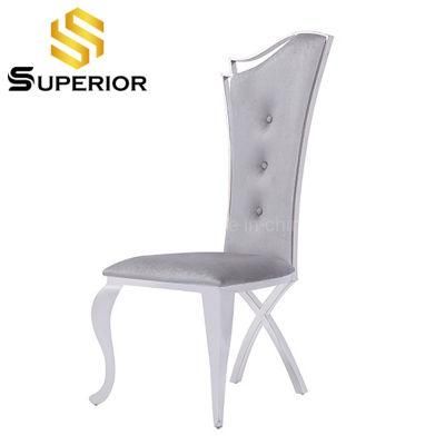 Wholesale Indian Silver Stainless Steel Frame Grey Fabric Dining Chair