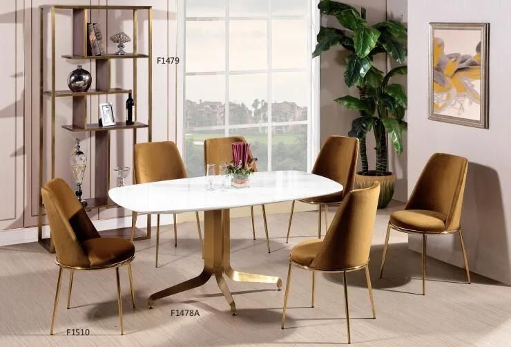 Luxury Dining Chair Living Room Leisure Chairs with Metal Base and Fine Fabric Cushion Furniture