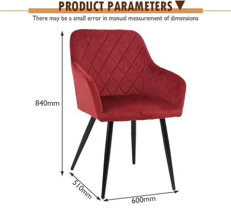 Wholesale Restaurant Hotel Armchair Velvet Fabric Upholstered Modern Dining Chairs