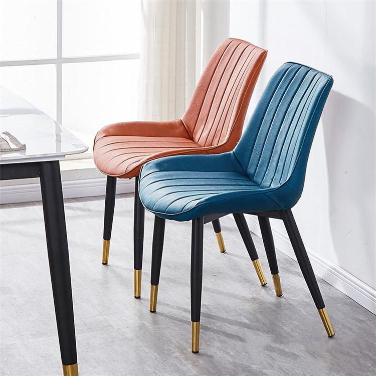 Nordic Design Hotel Dining Room Chair Velvet Chrome Gold Metal Frame Leisure Modern Leather Dining Chair