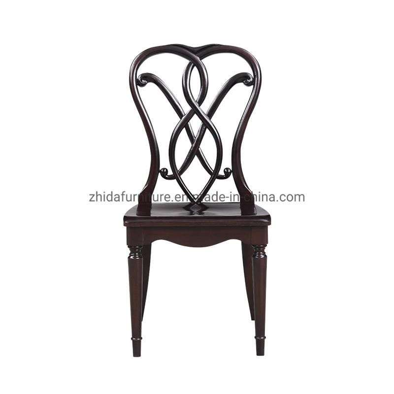 Flower Pattern Back Solid Wood Walnut Black Home Dining Chair