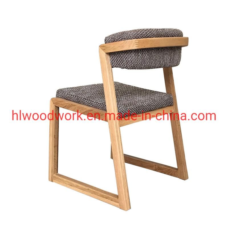 Dining Chair H Style Oak Wood Frame Brown Fabric Cushion Modern furniture