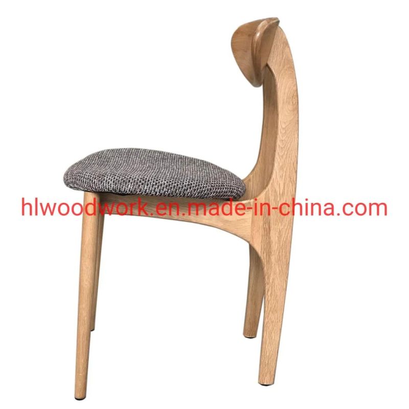 Dining Chair Oak Wood Frame Natural Color Fabric Cushion Brown Color B Style Wooden Chair Furniture Hotel Chair