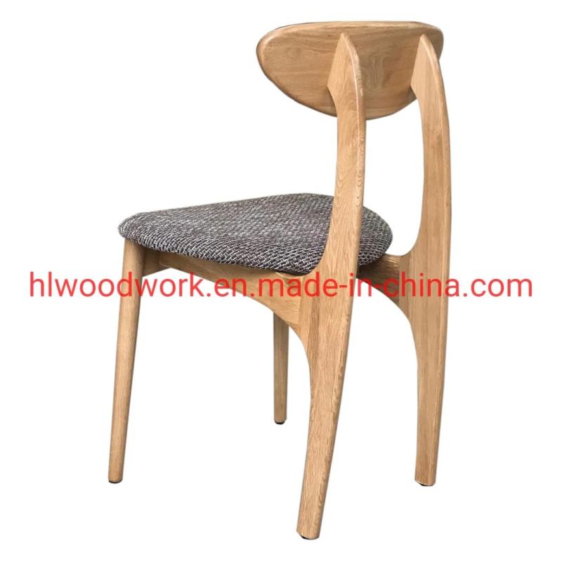 Dining Chair Oak Wood Frame Natural Color Fabric Cushion Brown Color B Style Wooden Chair Furniture Hotel Chair