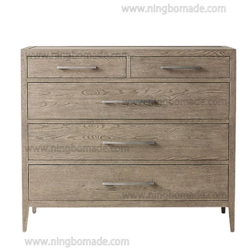 Antique French Eco-Friendly Trend Furniture Brushed Grey American Ash Five Drawers Chest of Cabinet