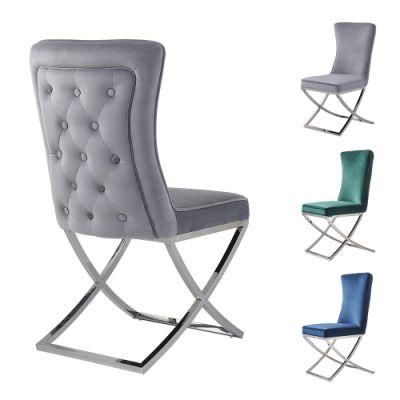 Modern High Back Velvet Stainless Steel Luxury Dining Chair Metal Leg Velvet Fabric Stainless Steel Chairs