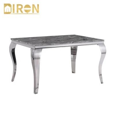 Modern Luxury Silver Stainless Steel Frame Marble Dining Table for Home Restaurant Furniture Set