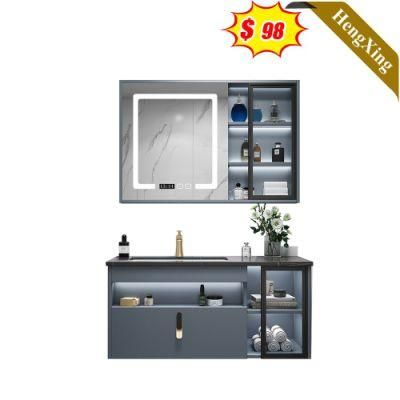 Wall Mounted Bathroom Vanity Cabinet with Modern Hard Wood and Glass Square Mirror