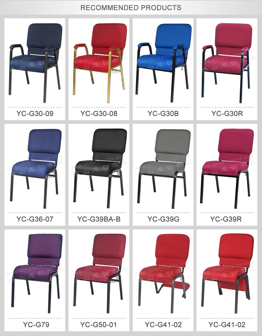 Yc-G50-1 Synagogue Antique Metal Stackable Maroon Church Chairs with Jacquard Fabric Cover