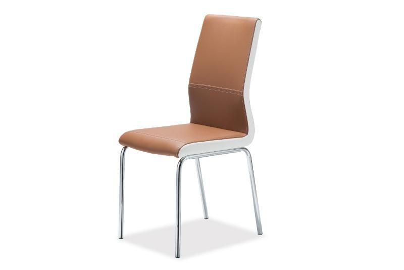 Home Chair Modern Dining Room Restanrant Furniture High Back Upholstered PU Leather Metal Legs Dining Chair