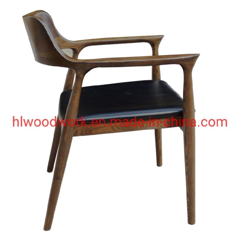 Modern Design Furniture Chair Dining Chair Oak Wood Walnut Color Black PU Cushion Chair Wooden Chair Furniture Living Room Furniture Dining Chair