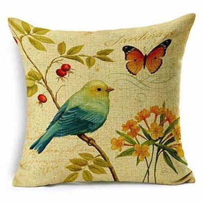 Cozy Bird Printing Throw Cushion on Sofa Linen Fabric