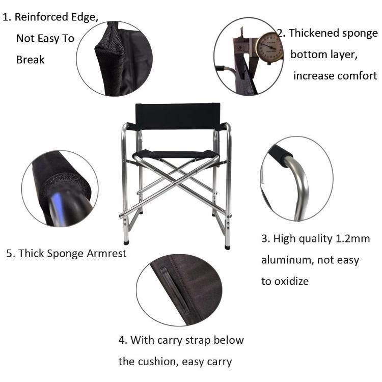 Folding Custom Foldable Aluminium Camping Director Chair Padded Seat with Side Table and Side Pockets