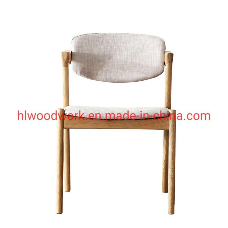 Resteraunt Furniture Oak Wood Z Chair Oak Wood Frame Natural Color White Fabric Cushion and Back Dining Chair Coffee Shop Chair