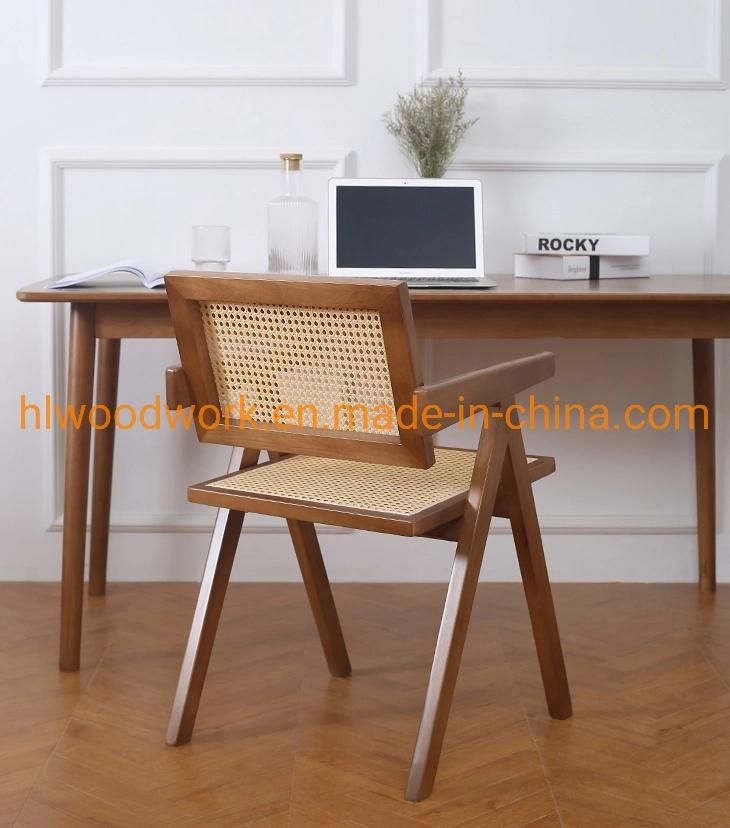 Retro Solid Wood Rattan Chair Nordic Modern Solid Wood Dining Chairs Wood Rattan Chair Cafe Armchair Living Room Balcony Lounge Chair Dining Chair