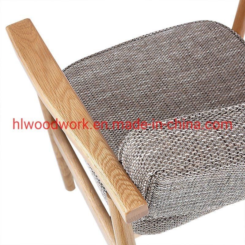 Leisure Chair Dining Chair Oak Wood Frame Natural Color Fabrice Cushion Browm Color Dining Room Chair