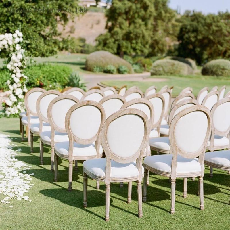 Solid Wood French Louis Xiv Chair with Beige Linen Fabric