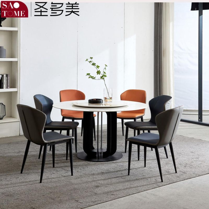 Large Format Black Texture Porcelain Slab Dining Round Table