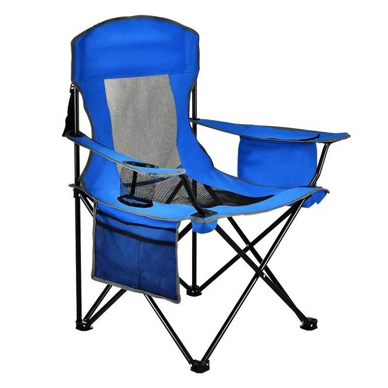 Folding Beach Chair Backpack Cooler Chair with Storage Pouch and Towel Bar