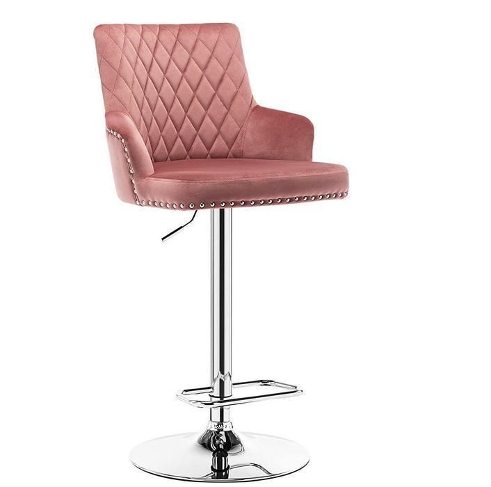 Wholesale Furniture Adjustable Luxury Fabric Swivel High Nordic Kitchen Design Simple Modern Bar Chair with Metal Leg