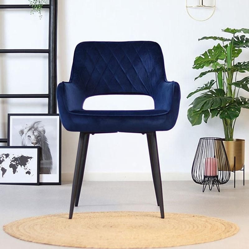 Home Furniture Metal Base Arm Upholstered Velvet Fabric Dining Chair