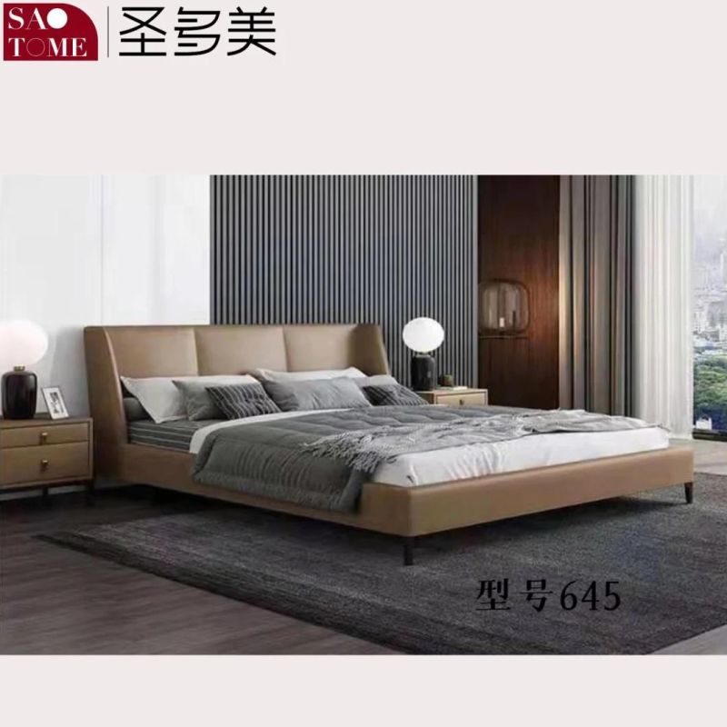 Modern Hotel Bedroom Furniture Beige Tech Fabric Double Bed