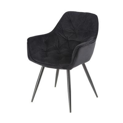 Home Furniture Luxury MID Century Modern Dining Chairs Living Room Velvet Fabric Z Shape Frame Metal Armchair Stoelen