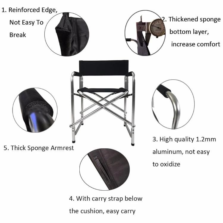 Outdoor Collapsible Beach Fishing Chairs Aluminium Lightweight Folding Padded Camping Director Chair