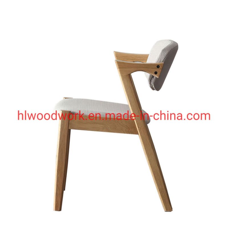 Oak Wood Z Chair Oak Wood Frame Natural Color White Fabric Cushion and Back Dining Chair Coffee Shop Chair Office Chair Study Chair