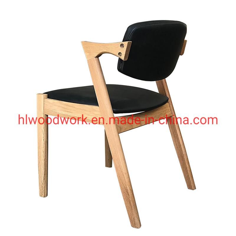 Office Furniture Oak Wood Z Chair Oak Wood Frame Natural Color Black PU Fabric Cushion and Back Dining